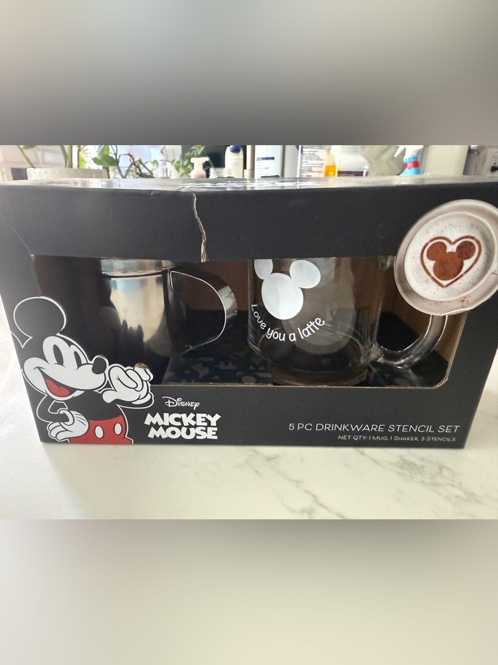 Disney Mickey Mouse 'Love You a Latte' Glass Mug Set - Black & White